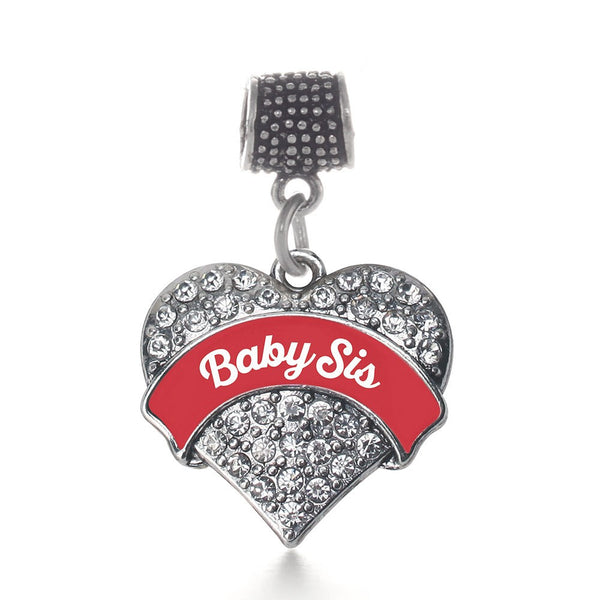 Red Baby Sis Pave Heart Memory Charm