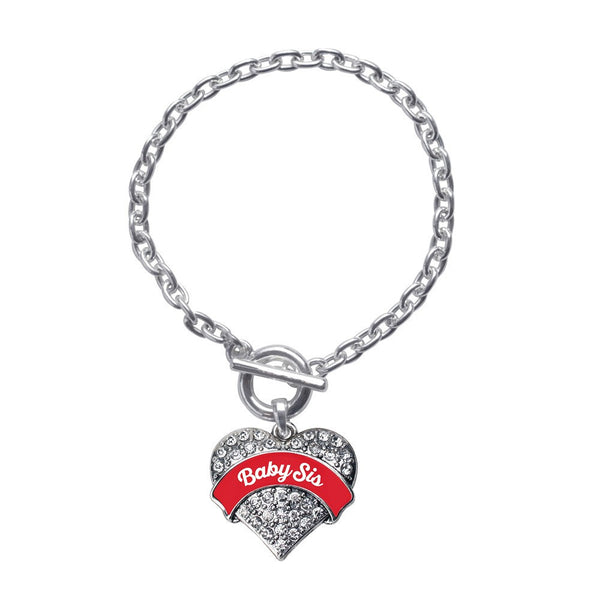 Red Baby Sis Pave Heart Toggle Bracelet