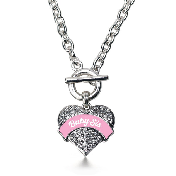 Pink Baby Sis Pave Heart Toggle Necklace