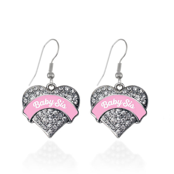 Pink Baby Sis Pave Heart Earrings