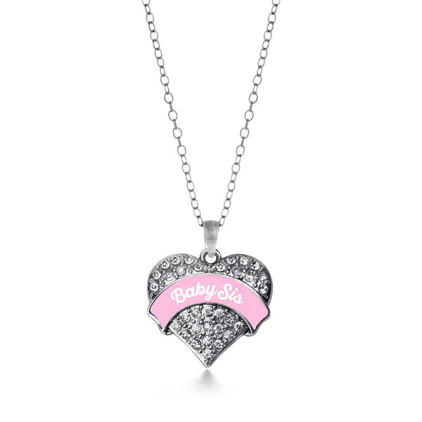 Pink Baby Sis Pave Heart Necklace