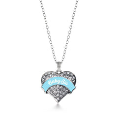 Light Blue Baby Sis Pave Heart Necklace