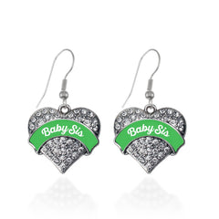 Emerald Green Baby Sis Pave Heart Earrings
