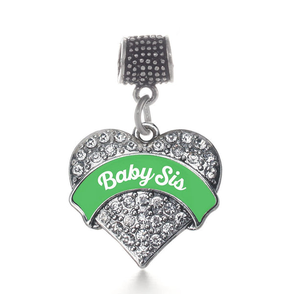 Emerald Green Baby Sis Pave Heart Memory Charm