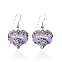 Lavender Baby Sis Pave Heart Earrings