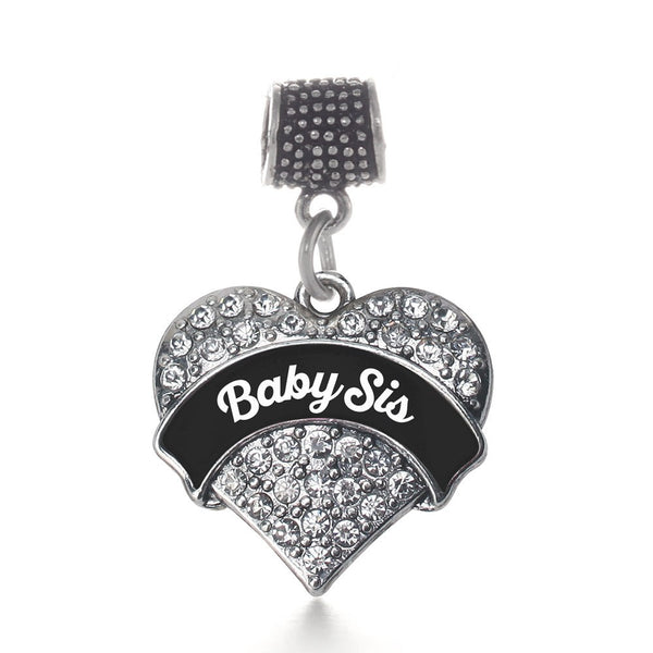 Black and White Baby Sis Pave Heart Memory Charm