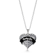 Black and White Baby Sis Pave Heart Necklace