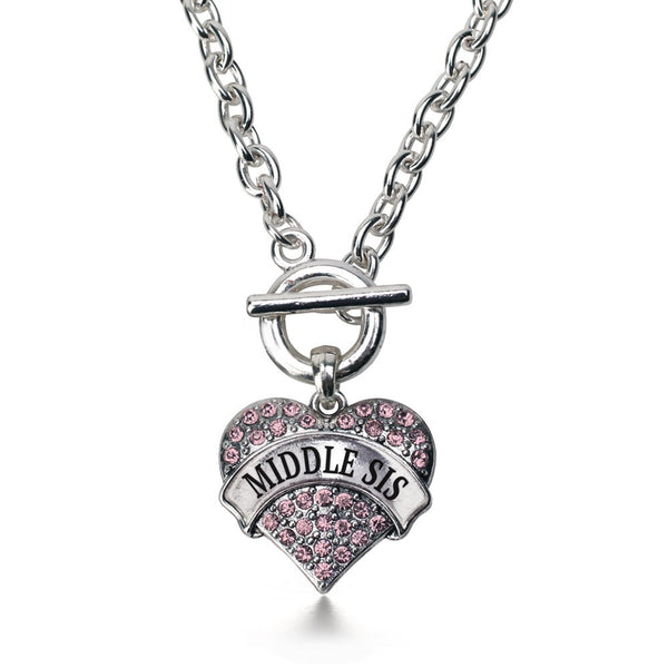 Middle Sis Pink Pave Heart Toggle Necklace