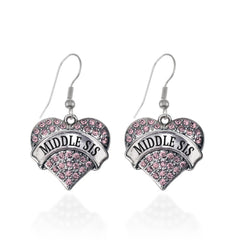 Middle Sis Pink Pave Heart Earrings