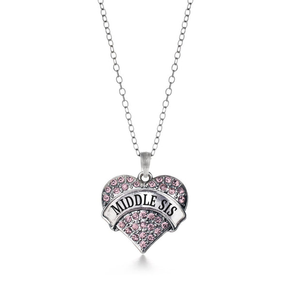 Middle Sis Pink Pave Heart Necklace