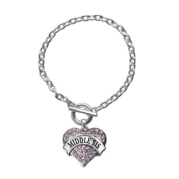 Middle Sis Pink Pave Heart Toggle Bracelet