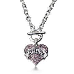 Little Sis Pink Pave Heart Toggle Necklace