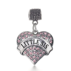 Little Sis Pink Pave Heart Memory Charm