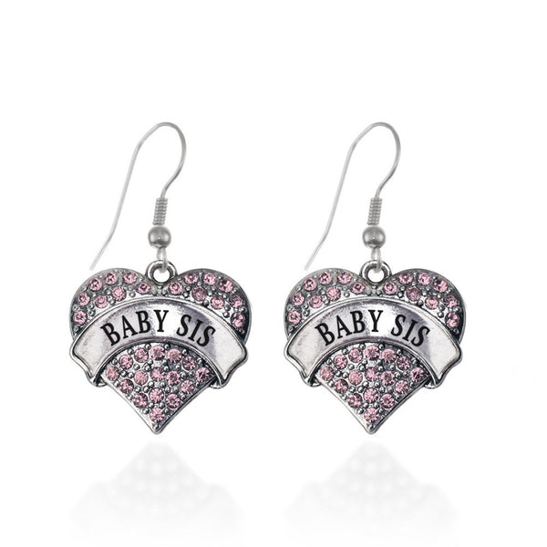 Baby Sis Pink Pave Heart Earrings