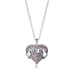 Baby Sis Pink Pave Heart Necklace