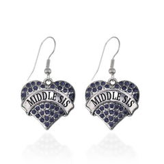 Middle Sis Navy Blue Pave Heart Earrings