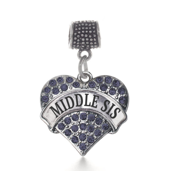 Middle Sis Navy Blue Pave Heart Memory Charm