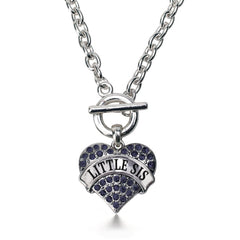 Little Sis Navy Blue Pave Heart Toggle Necklace