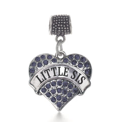 Little Sis Navy Blue Pave Heart Memory Charm