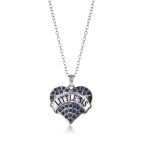 Little Sis Navy Blue Pave Heart Necklace