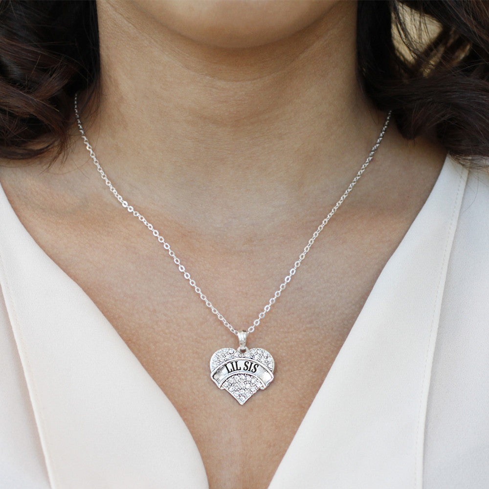 Lil Sis Pave Heart Silver Necklace