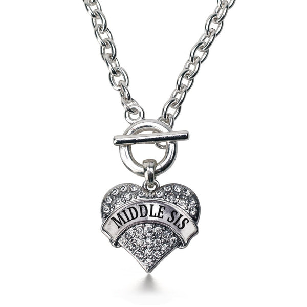Middle Sis Pave Heart Silver Toggle Necklace