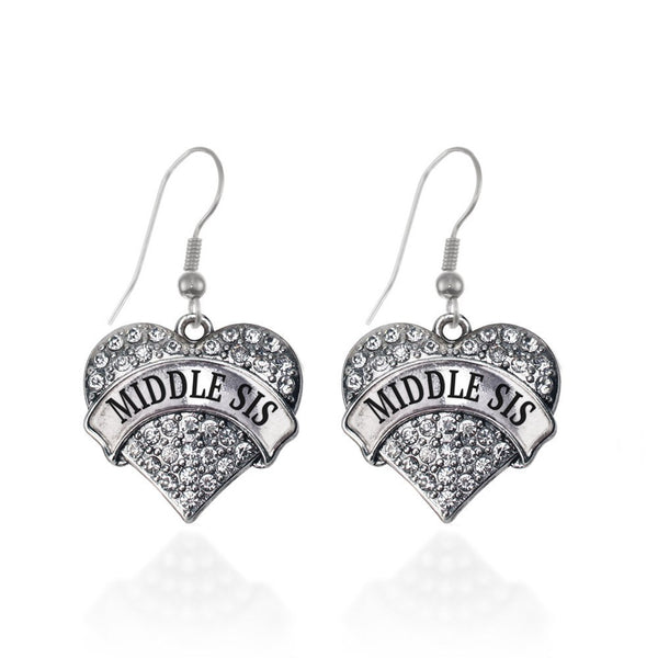 Middle Sis Pave Heart Silver Earrings