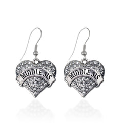Middle Sis Pave Heart Silver Earrings