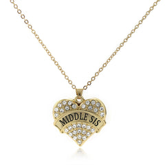 MID SIS PAVE HEART GOLD NECKLACE