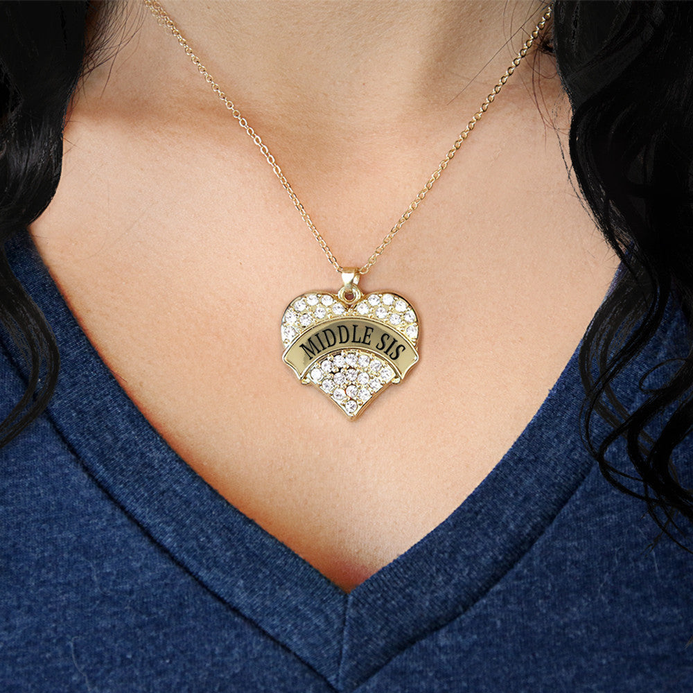 MID SIS PAVE HEART GOLD NECKLACE