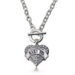 Baby Sis Pave Heart Silver Toggle Necklace