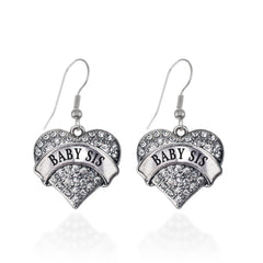 Baby Sis Pave Heart Silver Earrings