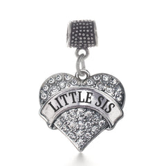 Little Sis Pave Heart Silver Memory Charm