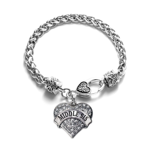 Middle Sis Pave Heart Silver Charm Bracelet