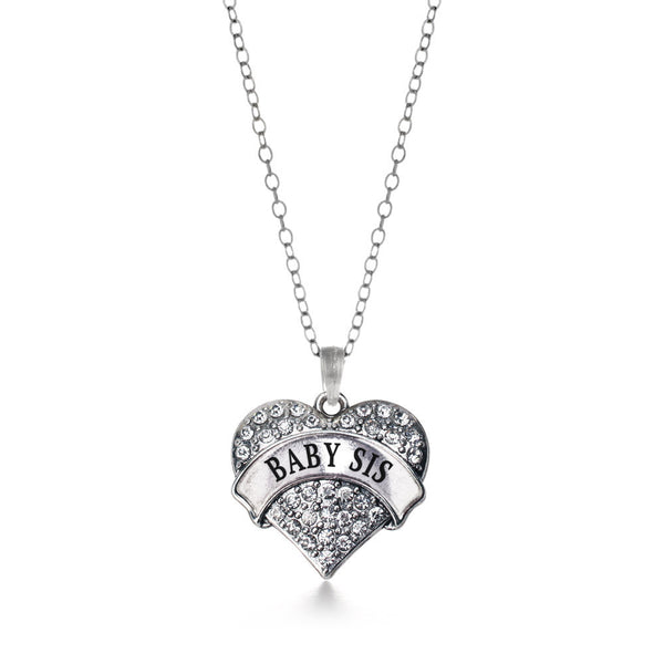 Baby Sis Pave Heart Silver Necklace