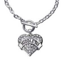 Middle Sis Pave Heart Silver Toggle Bracelet
