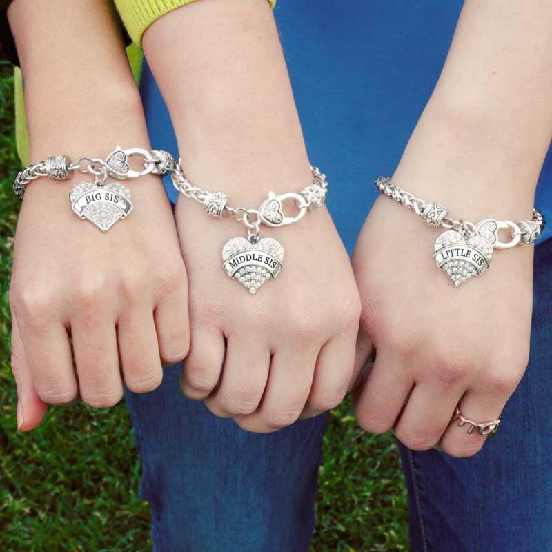 Big Sis Pave Heart Silver Charm Bracelet